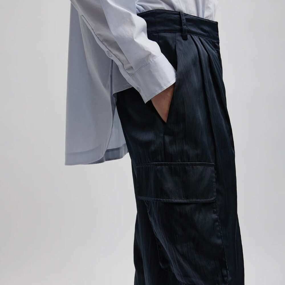 Tibi Shiny Nylon Pleated Stella Cargo Pant, Size 2 - Picture 3 of 9